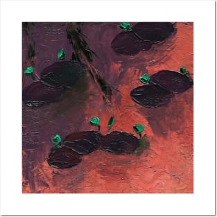 Pond with water lilies, oil impasto painting with volumetric strokes. Posters and Art